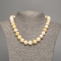 Yellow-White Necklace "Selenite", Smooth Bead, 12mm± Diameter, 50cm± Length, Made from White Simulated Jade (Dyed)