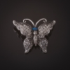 Brooch Butterfly Silvery Grey Stones Blue Eyes 3 cm