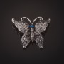 Brooch Butterfly Silvery Grey Stones Blue Eyes 3 cm