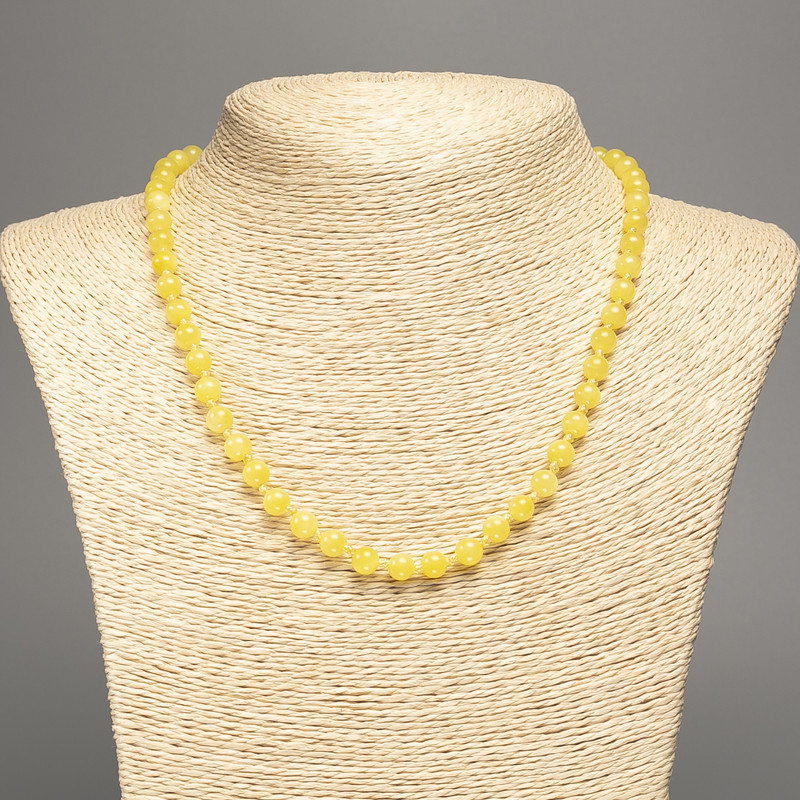 Lemon Yellow Necklace "Citrine", Smooth Bead, 6mm± Diameter, 50cm± Length, Made from White Simulated Jade (Dyed)
