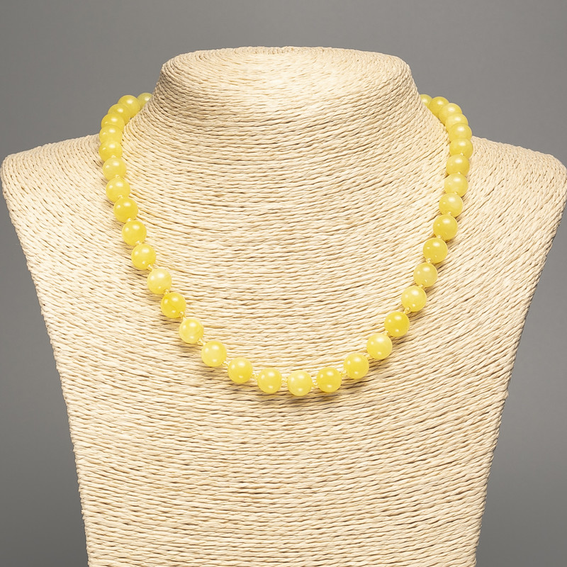 Necklace lemon yellow "Citrine" smooth round beads, diameter 8mm+/-, length 50cm+/- made from white jade stone (synthetic, dyed)