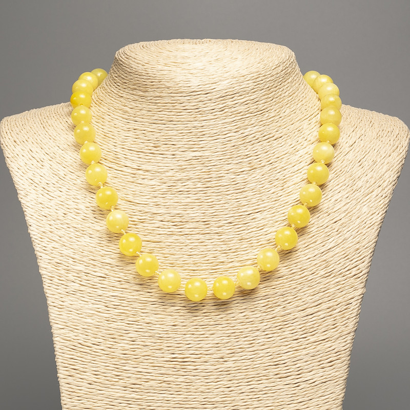 Necklace lemon yellow "Citrine" smooth round beads, diameter 10mm+/-, length 50cm+/- made from white jade stone (synthetic, dyed)