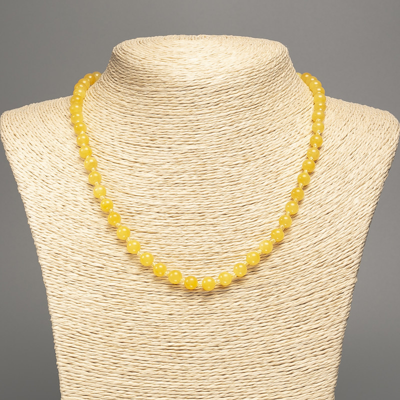 Necklace sunny yellow "Citrine" smooth round beads, diameter 6mm+/-, length 50cm+/- made from white jade stone (synthetic, dyed)
