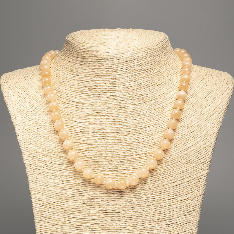 Necklace "Selenite" smooth round beads, diameter 8mm+/-, length 50cm+/- made from white jade stone (synthetic, dyed)