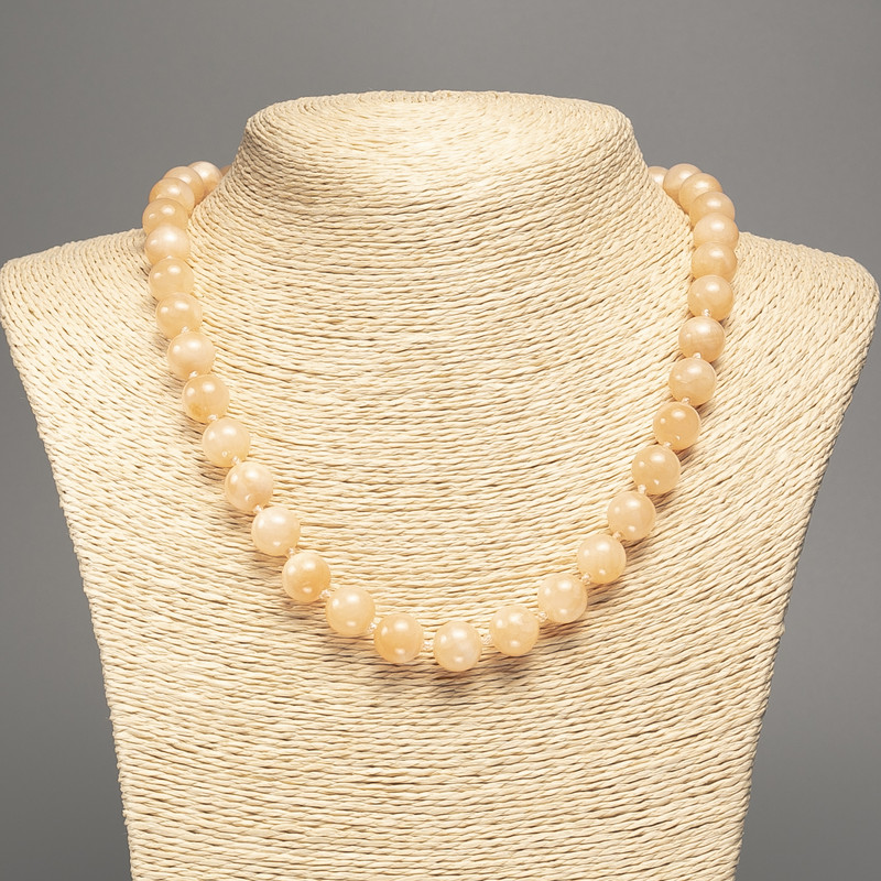 Necklace "Selenite" smooth round beads, diameter 10mm+/-, length 50cm+/- made from white jade stone (synthetic, dyed)