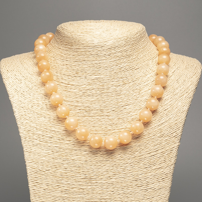 Necklace "Selenite" smooth round beads, diameter 12mm+/-, length 50cm+/- made from white jade stone (synthetic, dyed)