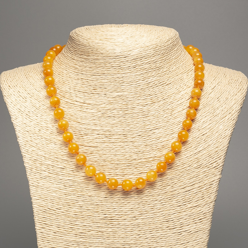 Necklace amber-orange "Amber" smooth round beads, diameter 8mm+/-, length 50cm+/- made from white jade stone (synthetic, dyed)