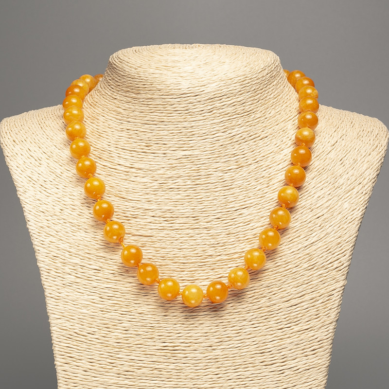 Necklace amber-orange "Amber" smooth round beads, diameter 10mm+/-, length 50cm+/- made from white jade stone (synthetic, dyed)