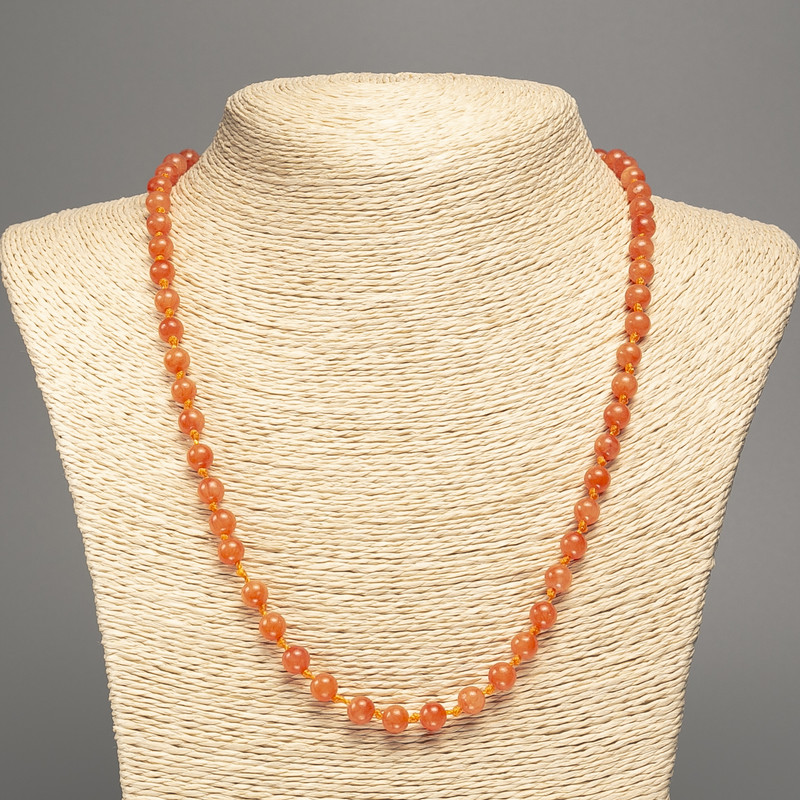 Necklace "Orange Coral" smooth round beads, diameter 6mm+/-, length 50cm+/- made from white jade stone (synthetic, dyed)