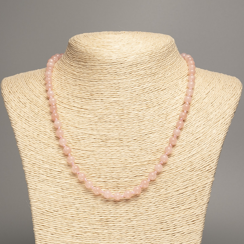 Necklace "Selenite" smooth bead, diameter 6mm+-, length 50cm+- made of white jade stone (synth. dyed)