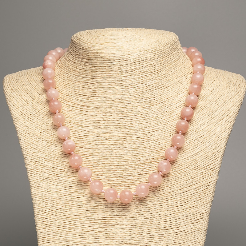 Necklace "Selenite" smooth bead, diameter 10mm+-, length 50cm+- made of white jade stone (synth. dyed)