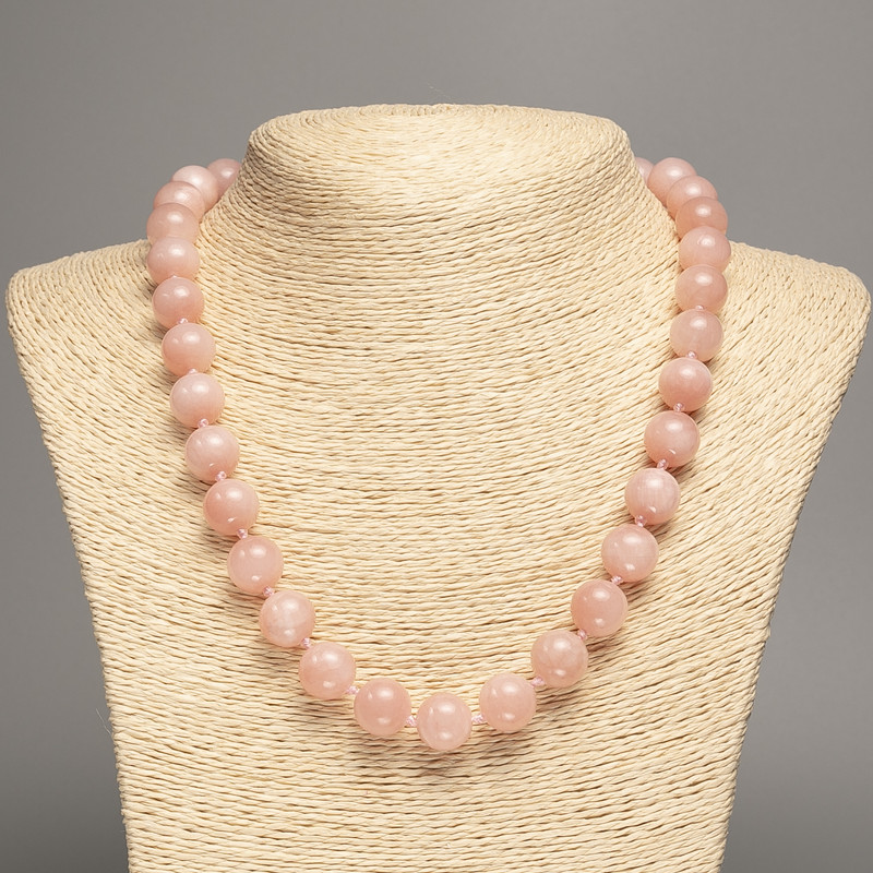 Necklace "Selenite" smooth bead, diameter 12mm+-, length 50cm+- made of white jade stone (synth. dyed)