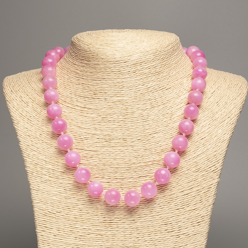 Necklace "Rose Quartz" smooth bead, diameter 12mm+-, length 50cm+- made of white jade stone (synth. dyed)
