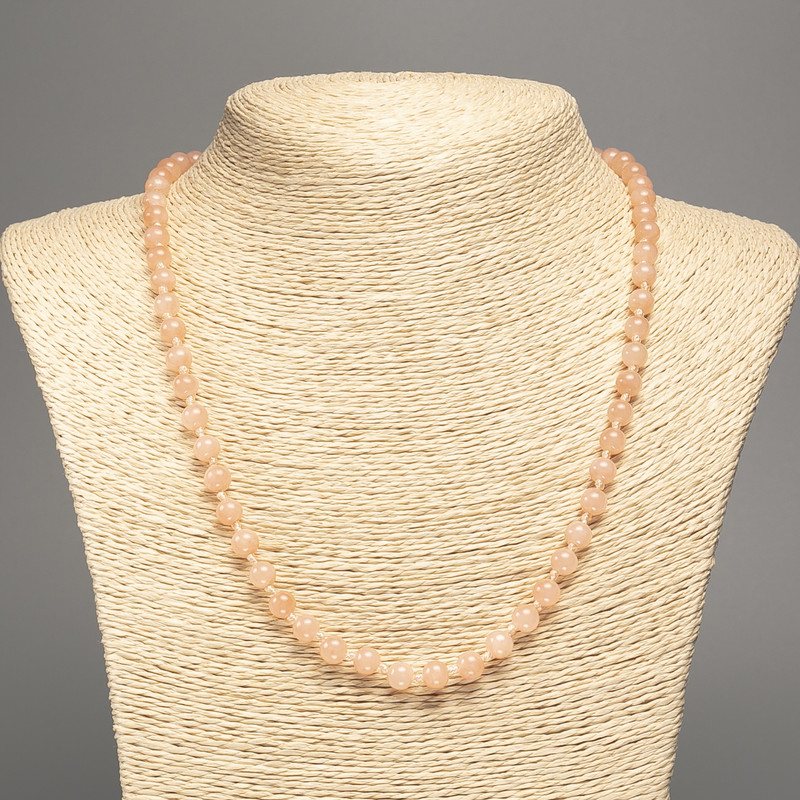 Necklace "Selenite" smooth bead, diameter 6mm+-, length 50cm+- made of white nephrite stone (synthetic dyed)