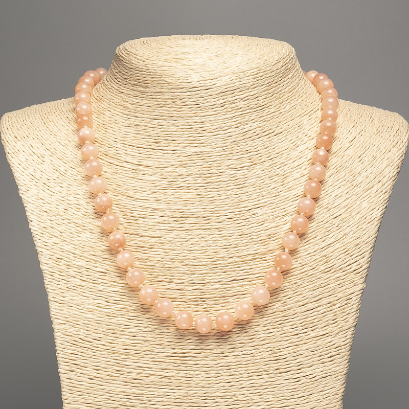 Necklace "Selenite" smooth bead, diameter 8mm+-, length 50cm+- made of white nephrite stone (synthetic dyed)