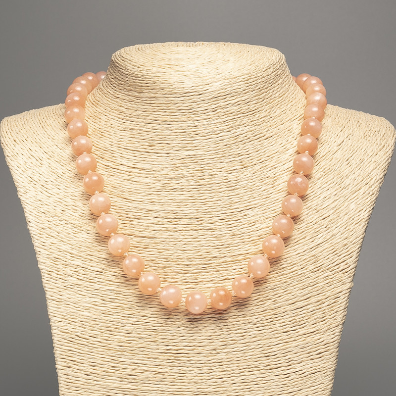 Necklace "Selenite" smooth bead, diameter 10mm+-, length 50cm+- made of white nephrite stone (synthetic dyed)