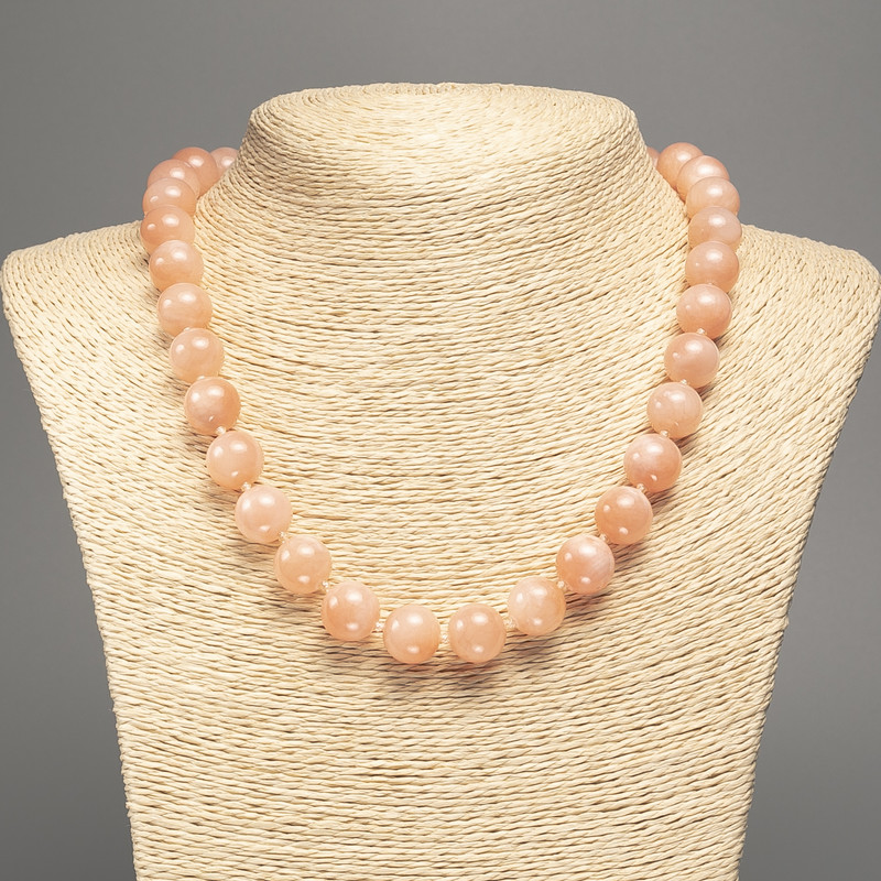 Necklace "Selenite" smooth bead, diameter 12mm+-, length 50cm+- made of white nephrite stone (synthetic dyed)