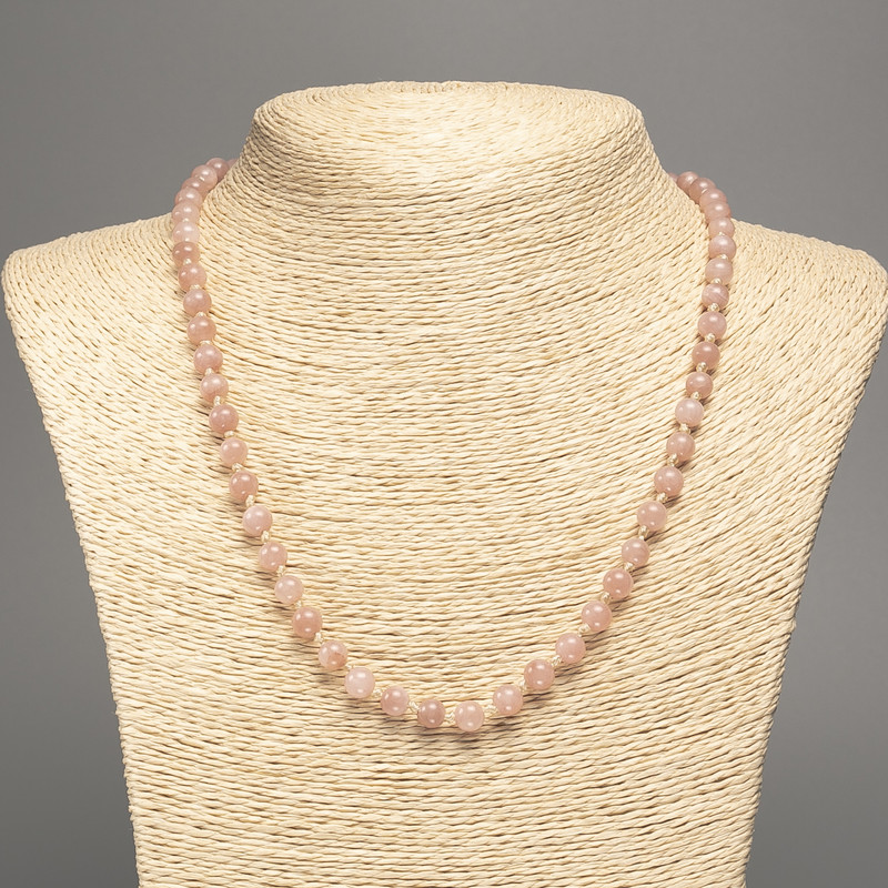 Necklace "Selenite" smooth bead, diameter 6mm+-, length 50cm+- made of white nephrite stone (synthetic dyed)