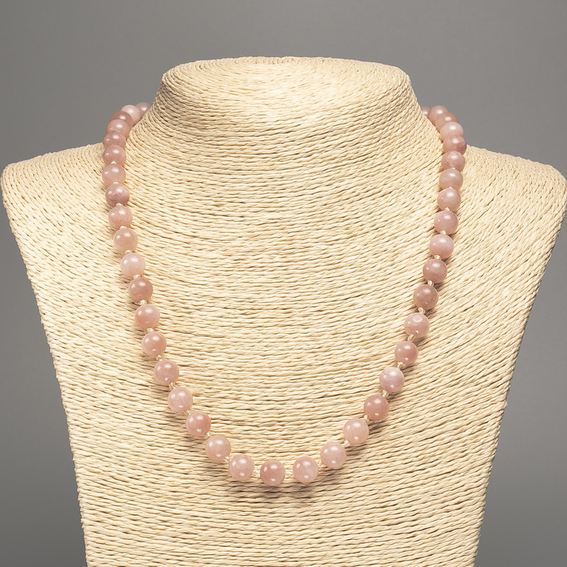Necklace "Selenite" smooth bead, diameter 8mm+-, length 50cm+- made of white nephrite stone (synthetic dyed)