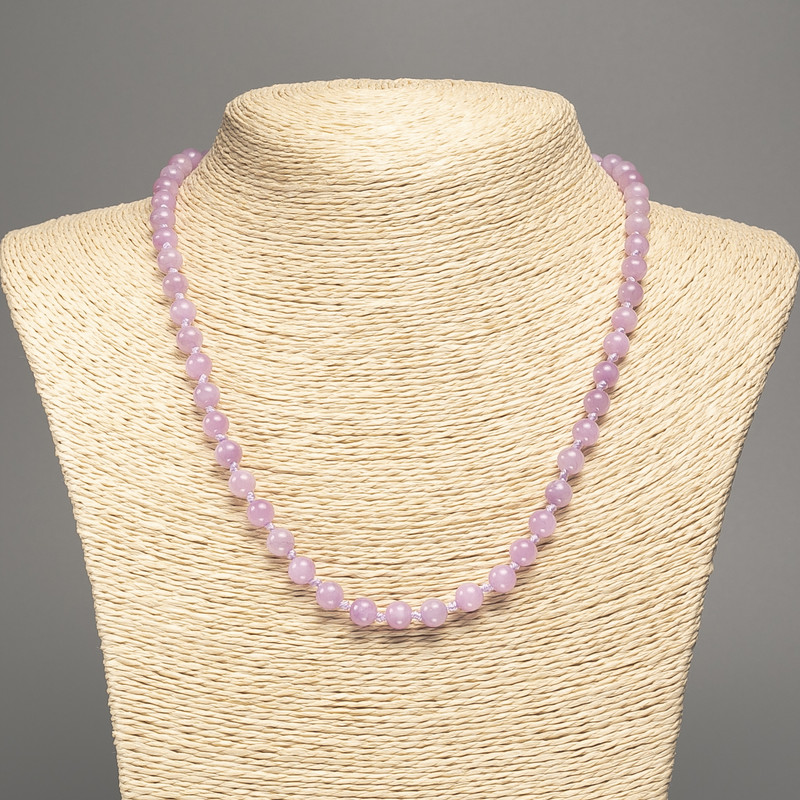 Necklace lilac "Kunzite" smooth bead, diameter 6mm+-, length 50cm+- made from white jade stone (synth. dyed)