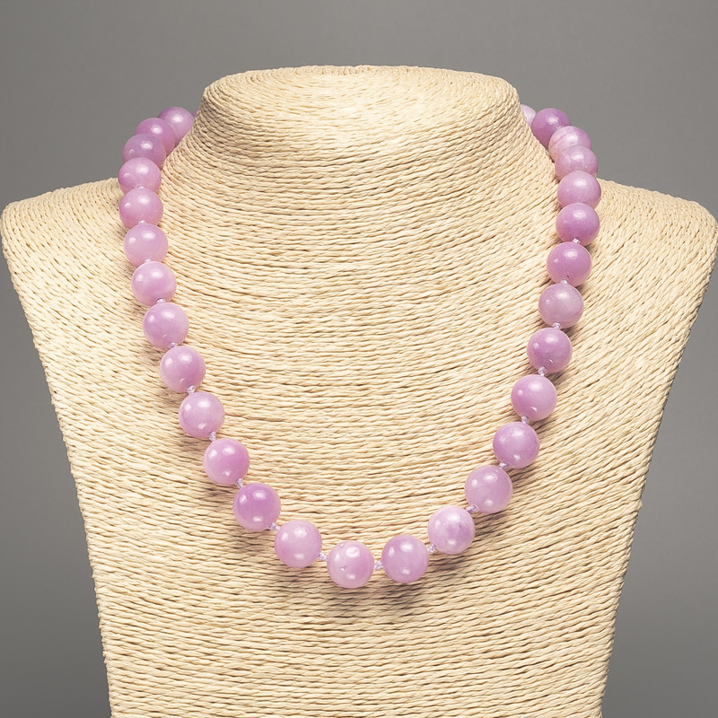 Necklace lilac "Kunzite" smooth bead, diameter 12mm+-, length 50cm+- made from white jade stone (synth. dyed)