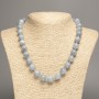 Necklace grey-blue "Aquamarine" smooth bead, diameter 12mm+-, length 50cm+- made from white jade stone (synth. dyed)