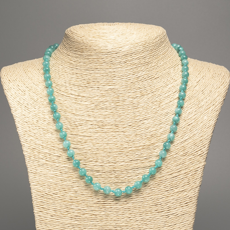 Necklace light green "Aquamarine" smooth bead, diameter 6mm+-, length 50cm+- made from white jade stone (synth. dyed)