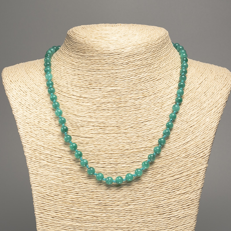 Green "Aquamarine" Necklace, Smooth Round Beads, Diameter 6mm+/-, Length 50cm+/-, White Jade Stone (Synthetic Dyed)