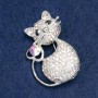 Cat Brooch with Chameleon Rhinestones, Silver-Tone Metal, 42×32mm
