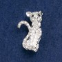 Cat Brooch with White and Pink Rhinestones, Silver-Tone Metal, 37×21mm