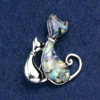 Brooch Cat Chalcedony, Silver Metal 36x28mm