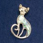 Brooch Cat Chalcedony, golden metal 33x14mm