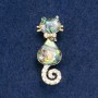 Brooch Cat Chalcedony with White Crystals, Gold-Tone Metal 38×15mm