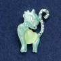 Brooch Cat with green mother-of-pearl in green color, with green rhinestones, silver metal 47x28mm
