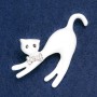 Kitten Brooch, white acrylic with white rhinestones, silver-tone metal 66x41mm