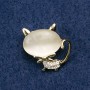 Kitten Brooch, white cat's-eye stone with white rhinestones, gold-tone metal 24x23mm