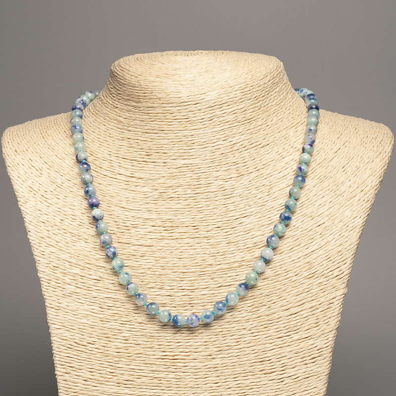 Necklace "Colours of Summer" blue-cyan smooth ball, diameter 6mm+/-, length 50cm+/- made from white jade stone (synth. dyed)