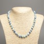 Necklace "Colours of Summer" azure-blue smooth bead, diameter 8mm+-, length 50cm+- made of white jade (synth. dyed)