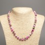 Necklace "Colours of Summer" white-green-raspberry smooth bead, diameter 8mm+/-, length 50cm+/- made of white jade stone (synthetic dyed)