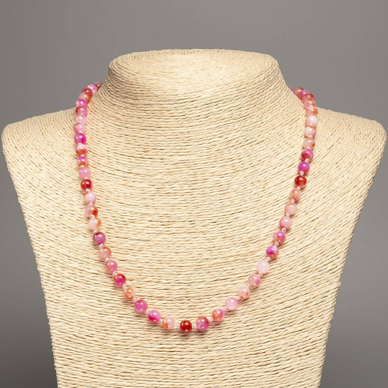 Necklace "Summer Colours" white-pink-russet smooth bead, diameter 6mm +/-, length 50cm +/- made from white jade stone (synth. dyed)