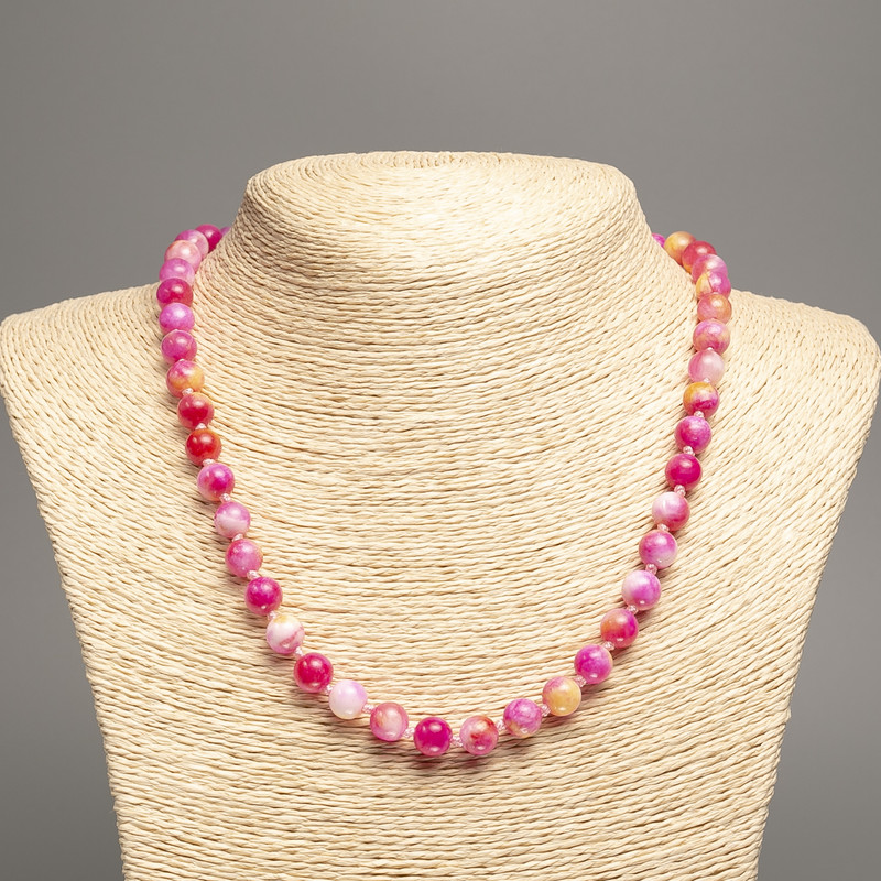 Necklace "Summer Colours" white-pink-russet smooth bead, diameter 8mm +/-, length 50cm +/- made from white jade stone (synth. dyed)