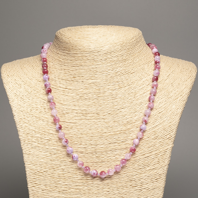 Necklace "Summer Colours" white-lilac-russet smooth bead, diameter 6mm +/-, length 50cm +/- made from white jade stone (synth. dyed)