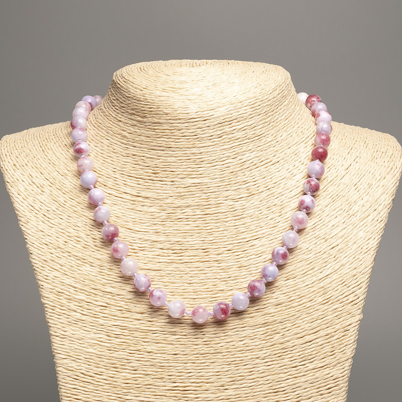 Necklace "Summer Colours" white-lilac-russet smooth bead, diameter 8mm +/-, length 50cm +/- made from white jade stone (synth. dyed)