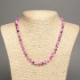 Necklace "Colours of Summer" white-grey-raspberry smooth bead, diameter 6mm+/-, length 50cm+/- made of white jade stone (synthetic dyed)