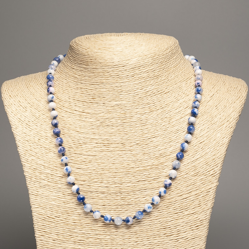 Necklace "Summer Colours" white-blue smooth bead, diameter 6mm +/-, length 50cm +/- made from white jade stone (synth. dyed)