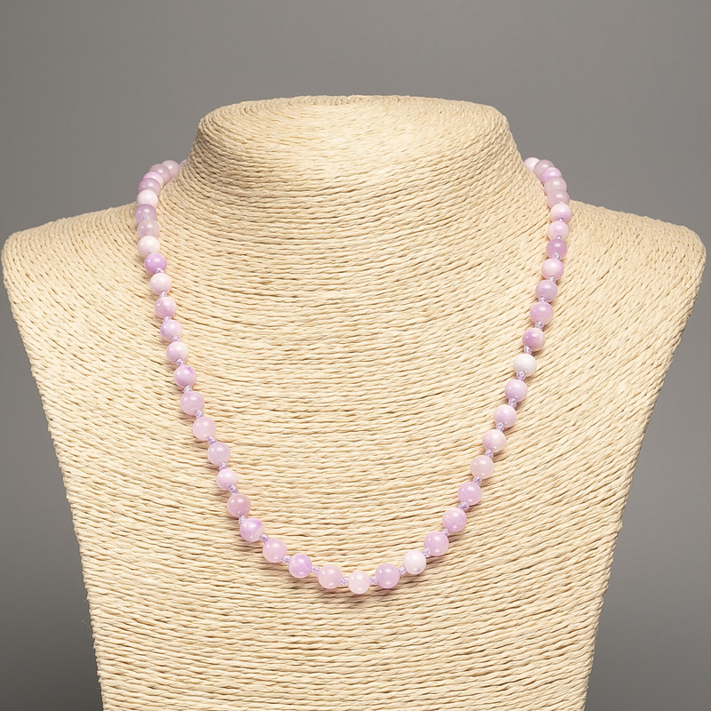 Necklace "Summer Colours" white-lilac smooth bead, diameter 6mm +/-, length 50cm +/- made from white jade stone (synth. dyed)