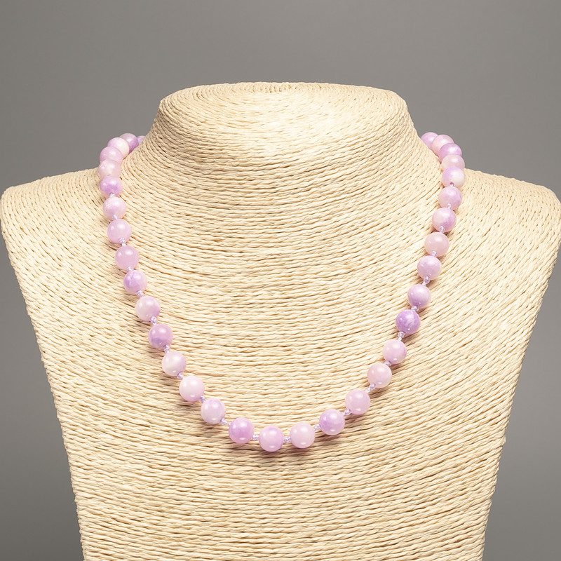 Necklace "Summer Colours" white-lilac smooth bead, diameter 8mm +/-, length 50cm +/- made from white jade stone (synth. dyed)