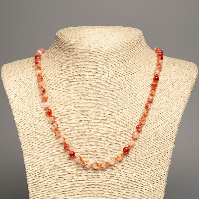 Necklace "Summer Colours" white-russet smooth bead, diameter 6mm +/-, length 50cm +/- made from white jade stone (synth. dyed)