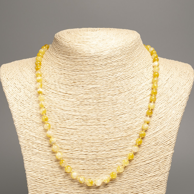 "Summer Colours" Necklace, white-mustard smooth bead, diameter 6mm+/-, length 50cm+/- made of white jade stone (synth. dyed)