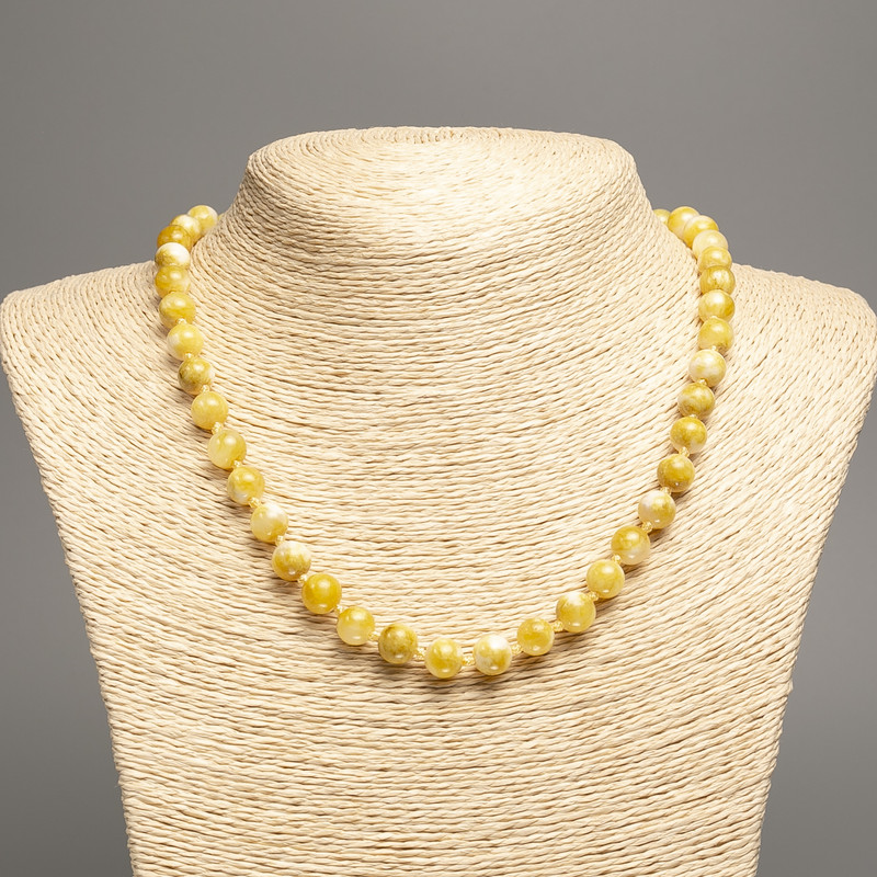 "Summer Colours" Necklace, white-mustard smooth bead, diameter 8mm+/-, length 50cm+/- made of white jade stone (synth. dyed)